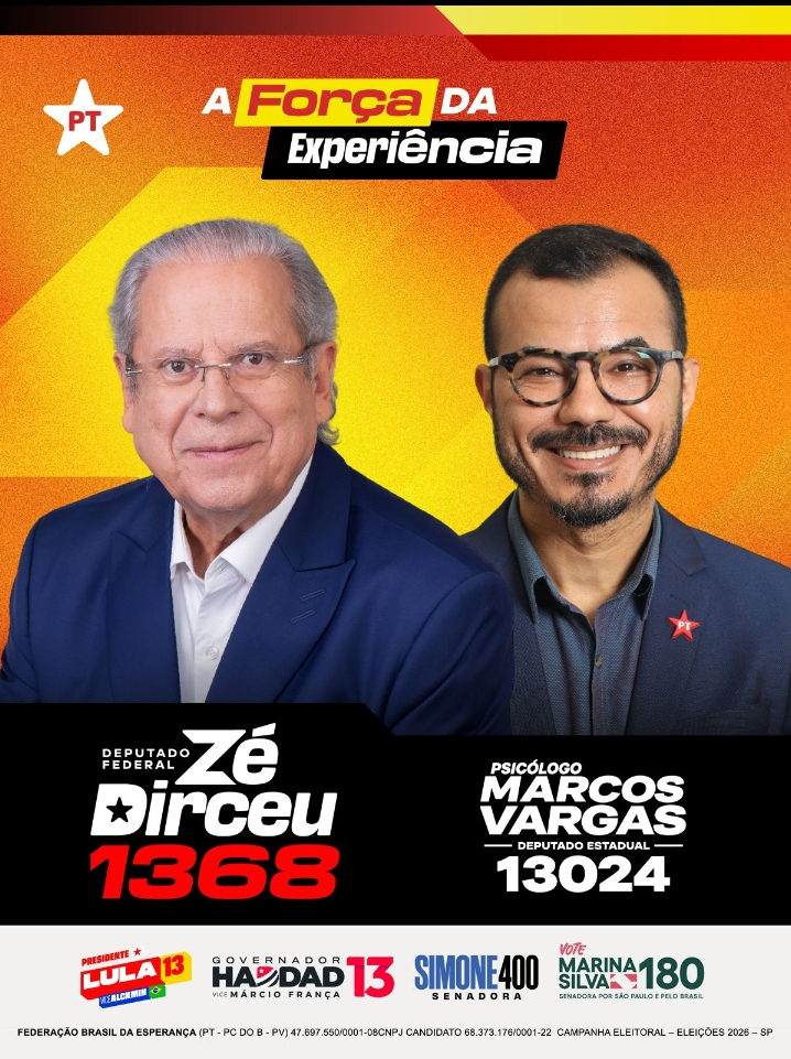 Material oficial de apoio político com Zé Dirceu e Psicólogo Marcos Vargas 13024