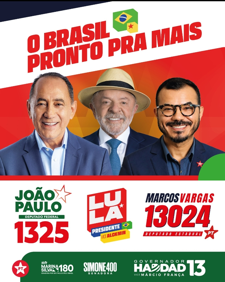 Material oficial de apoio político com João Paulo Cunha e Psicólogo Marcos Vargas 13024